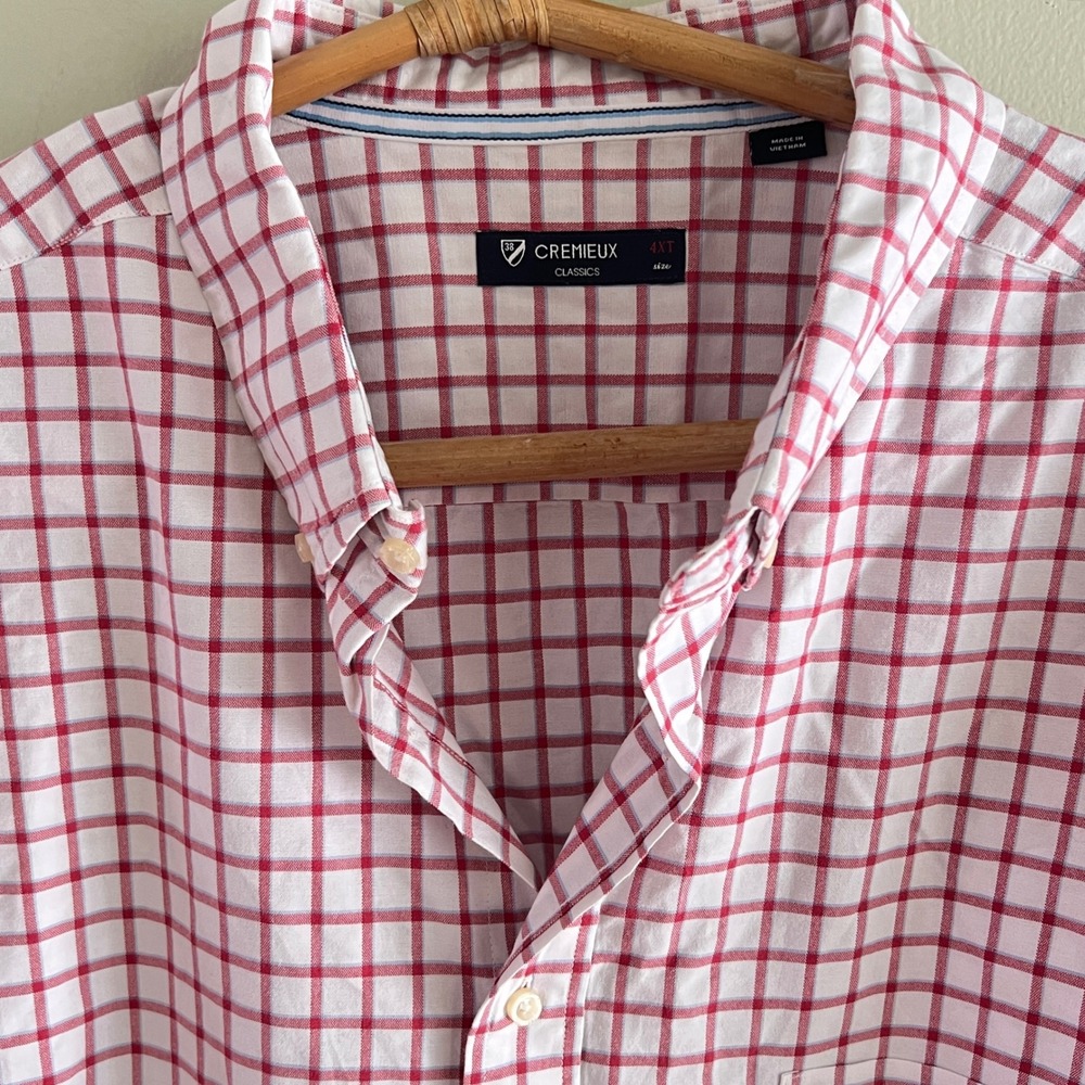 Cremieux Button Up Shirt Mens 4XT Tall Plaid Check‎ White Red Classics Office